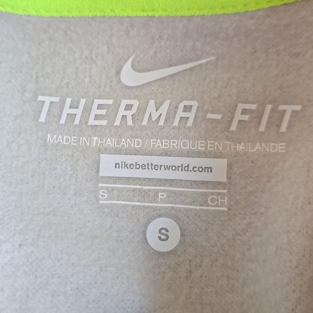 NIKE Therma-Fit Hooded Sweatshirt Gray & VIibrant Yellow Sz Sm - Picture 6 of 7